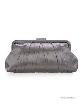 Satin Pleated Clutch Diamante Embellished Evening Bag Wedding Prom